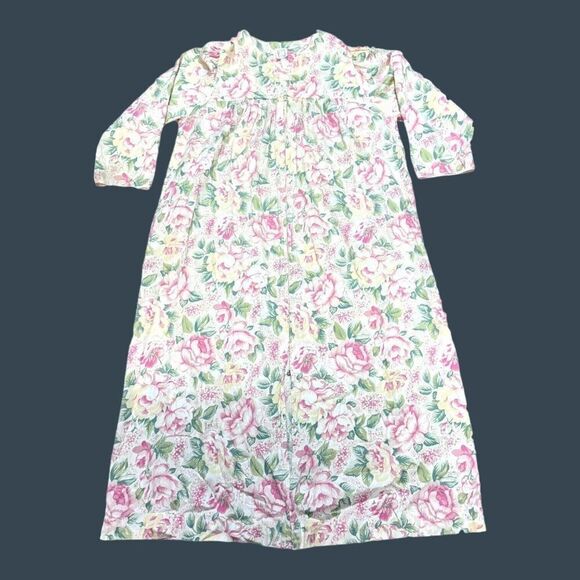 Vintage Floral Nightgown L Eve Stillman Cotton Polyester House Coat Zip Up Robe - Picture 1 of 5